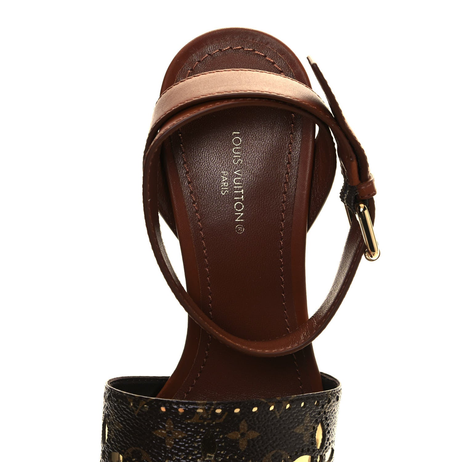 Louis Vuitton Calfskin Perforated Monogram Silhouette Sandals 37 Gold 7 of 8