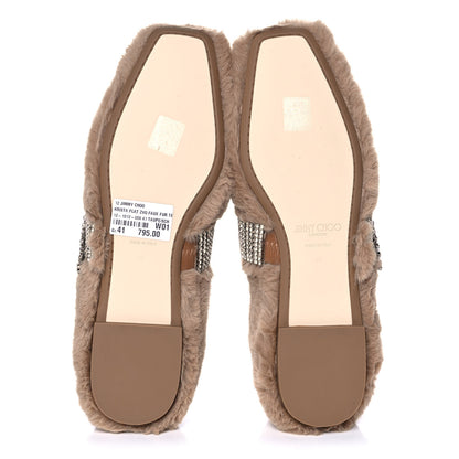 Jimmy Choo Faux Fur Crystal Krista Flats 41 Teddy 5 of 9