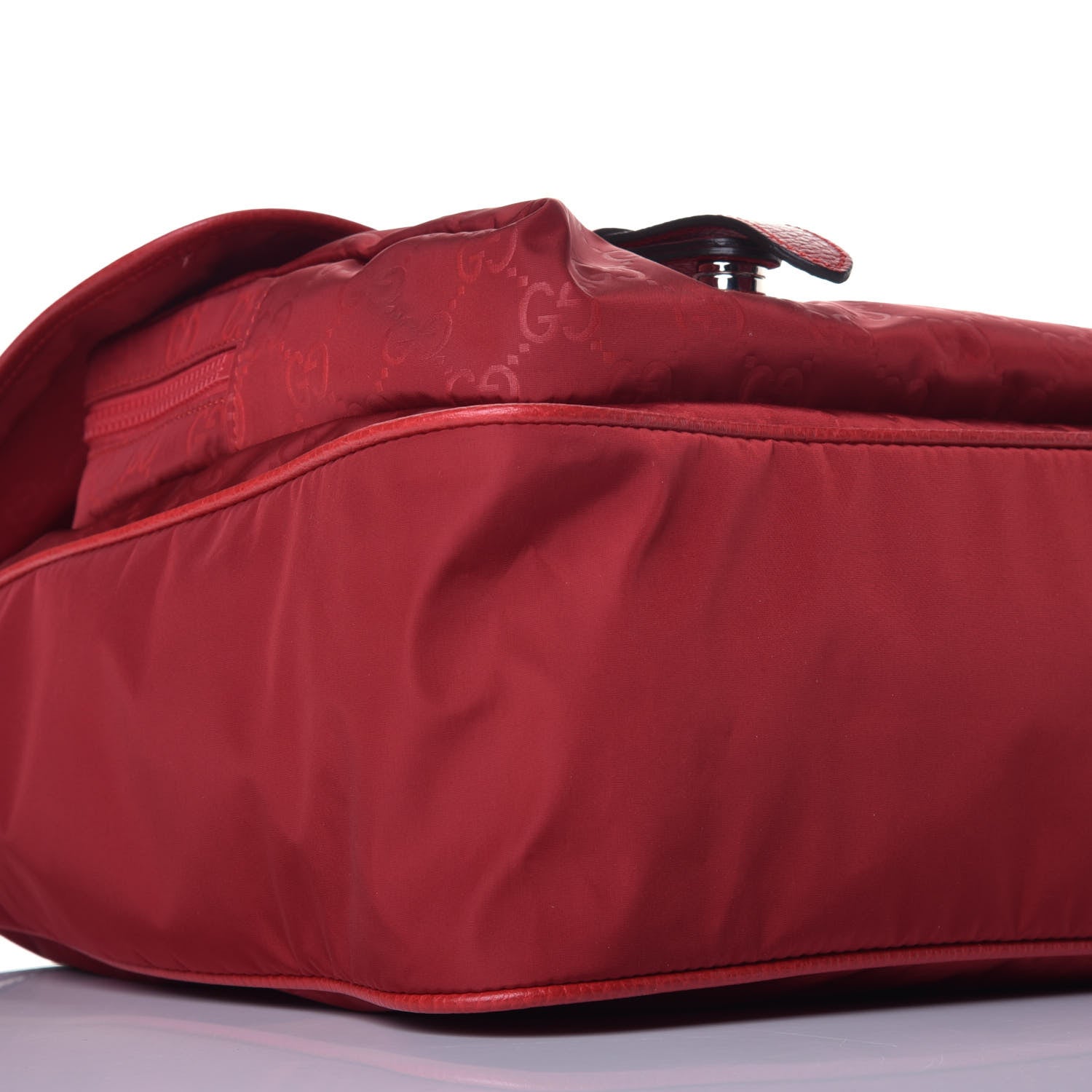 Gucci Nylon Monogram Double Buckle Flap Messenger Bag Vibrant Red 7 of 8