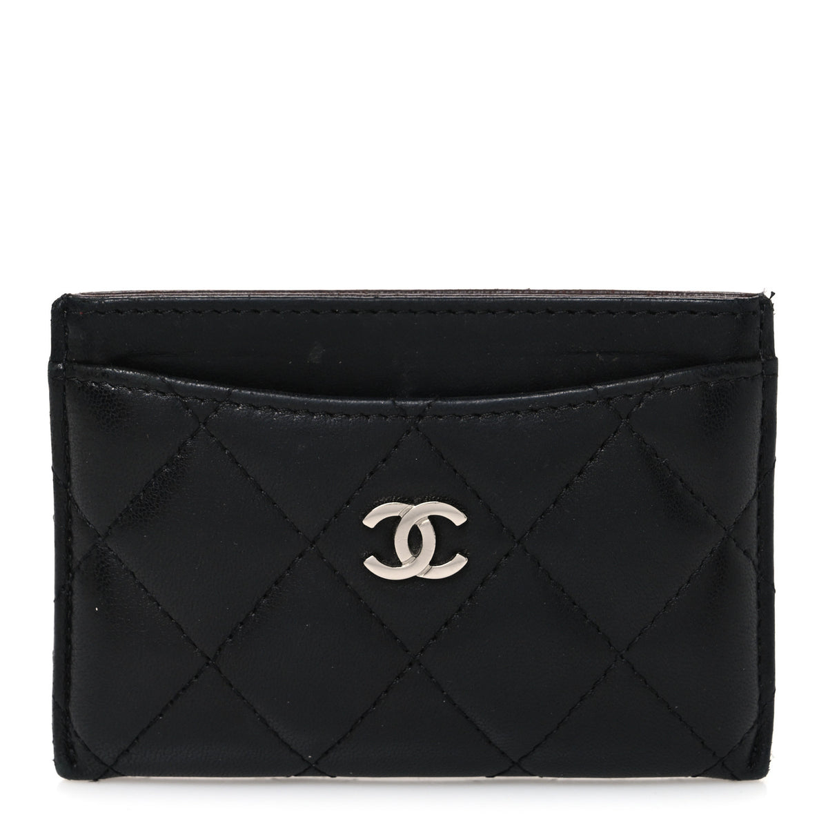 Lambskin Quilted Card Holder Black