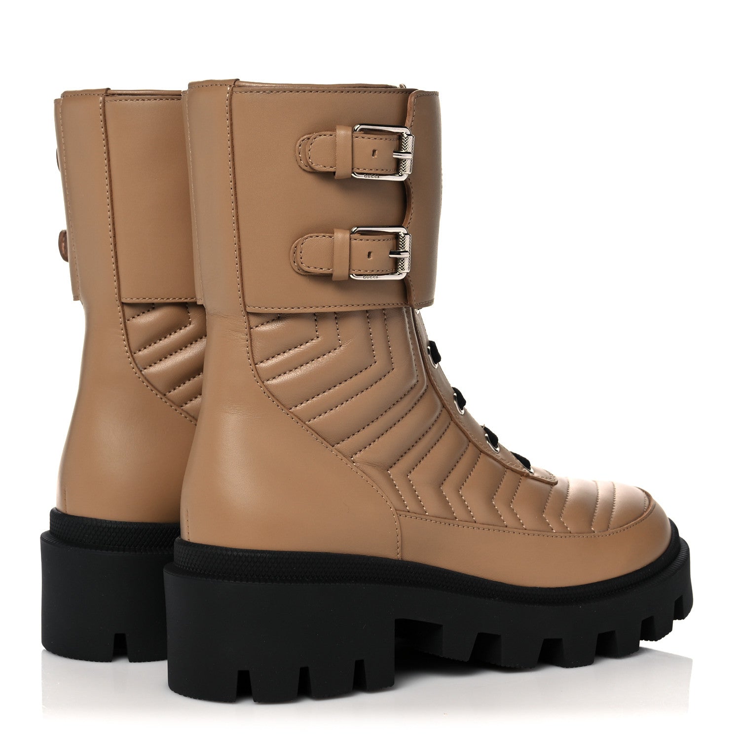 Gucci Nappa Frances GG Matelasse Platform Combat Boots 36 Natural Tan 4 of 8
