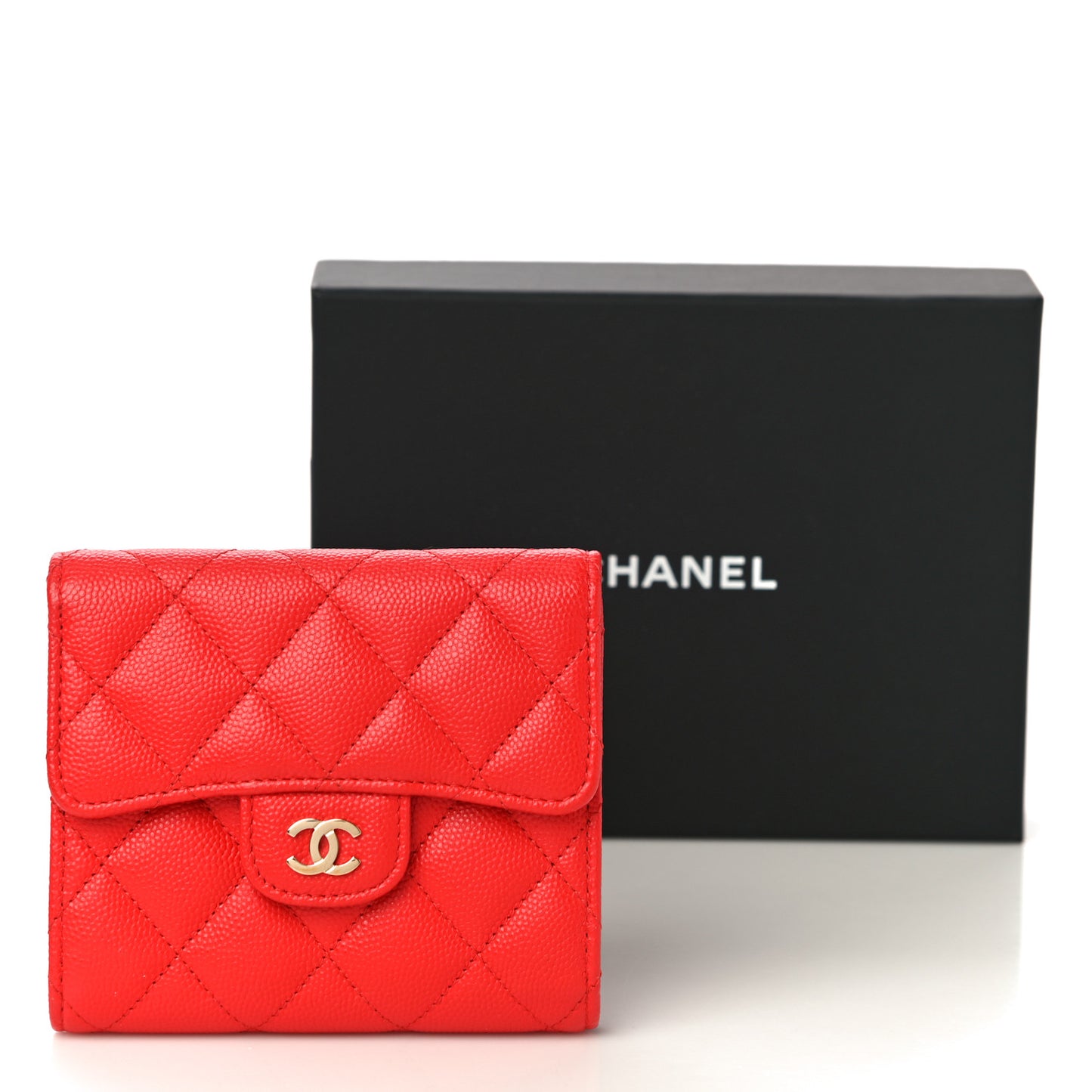 Caviar Quilted Compact Flap Wallet Red