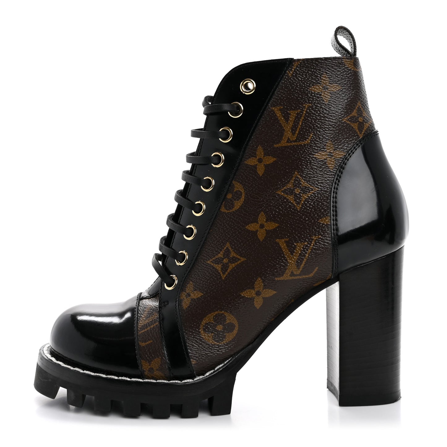 Patent Calfskin Monogram Star Trail Ankle Boots 37 Black