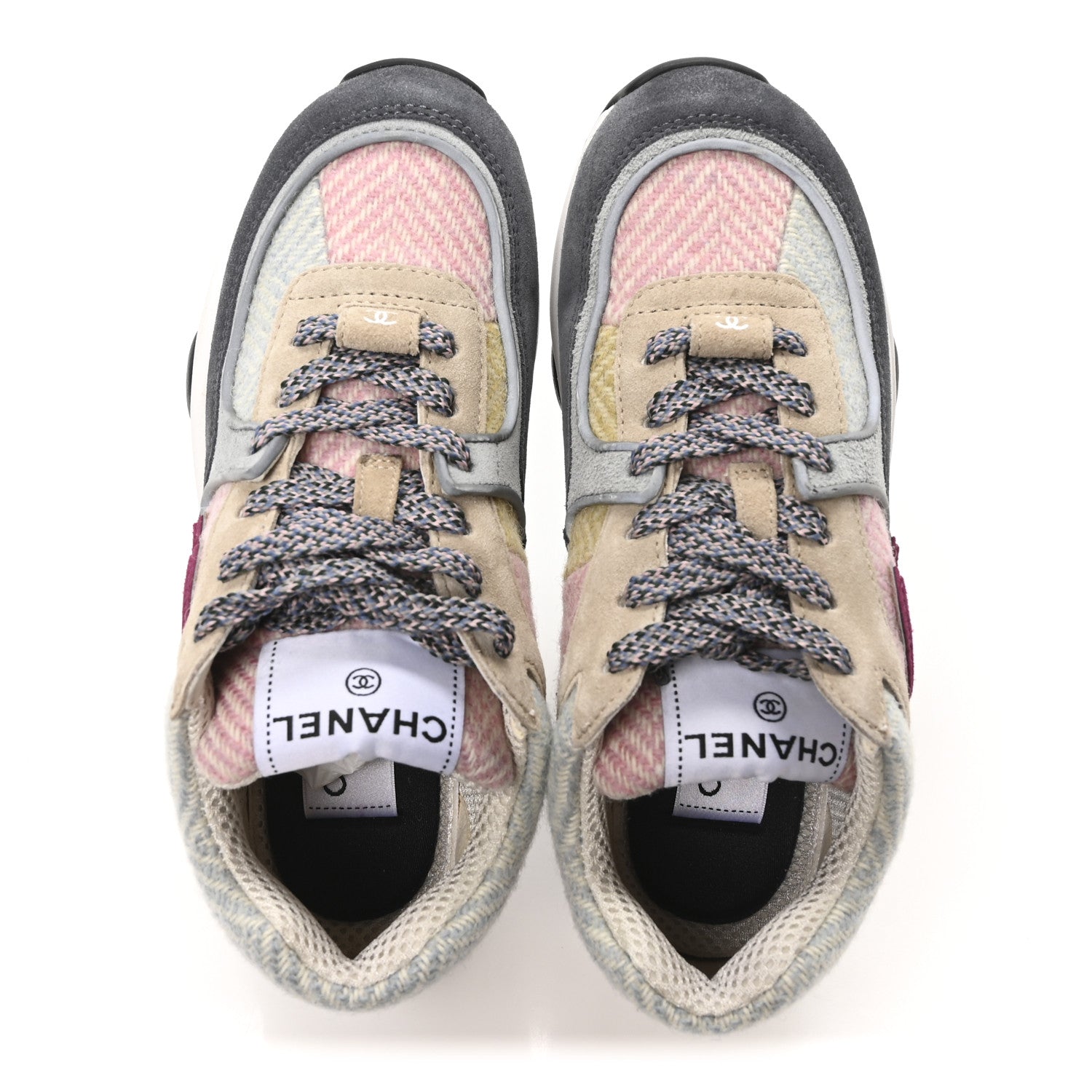 Chanel Fabric Suede Calfskin CC Sneakers 35 Dark Blue Beige Multicolor 5 of 9
