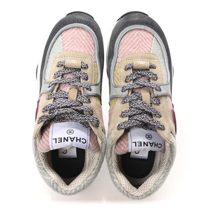 Chanel Fabric Suede Calfskin CC Sneakers 35 Dark Blue Beige Multicolor 5 of 9