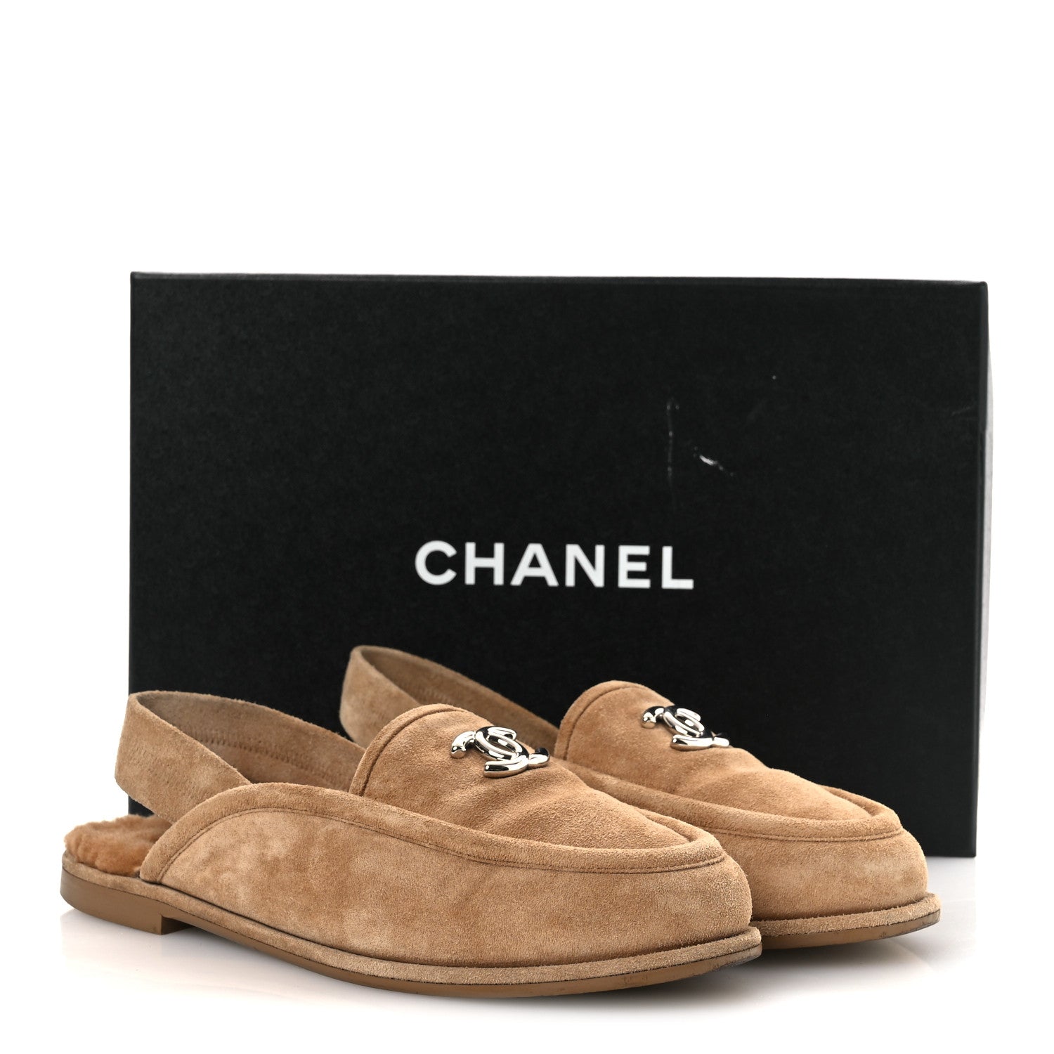 Chanel Suede Calfskin CC Slingback Loafers 38.5 Dark Beige 12 of 12
