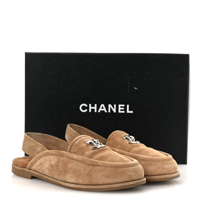 Chanel Suede Calfskin CC Slingback Loafers 38.5 Dark Beige 12 of 12