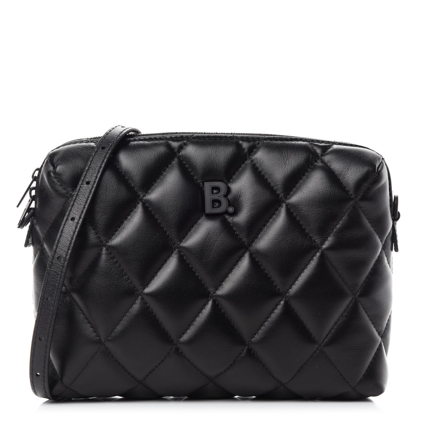 Nappa Calfskin Quilted Touch B Camera Shoulder Bag Black