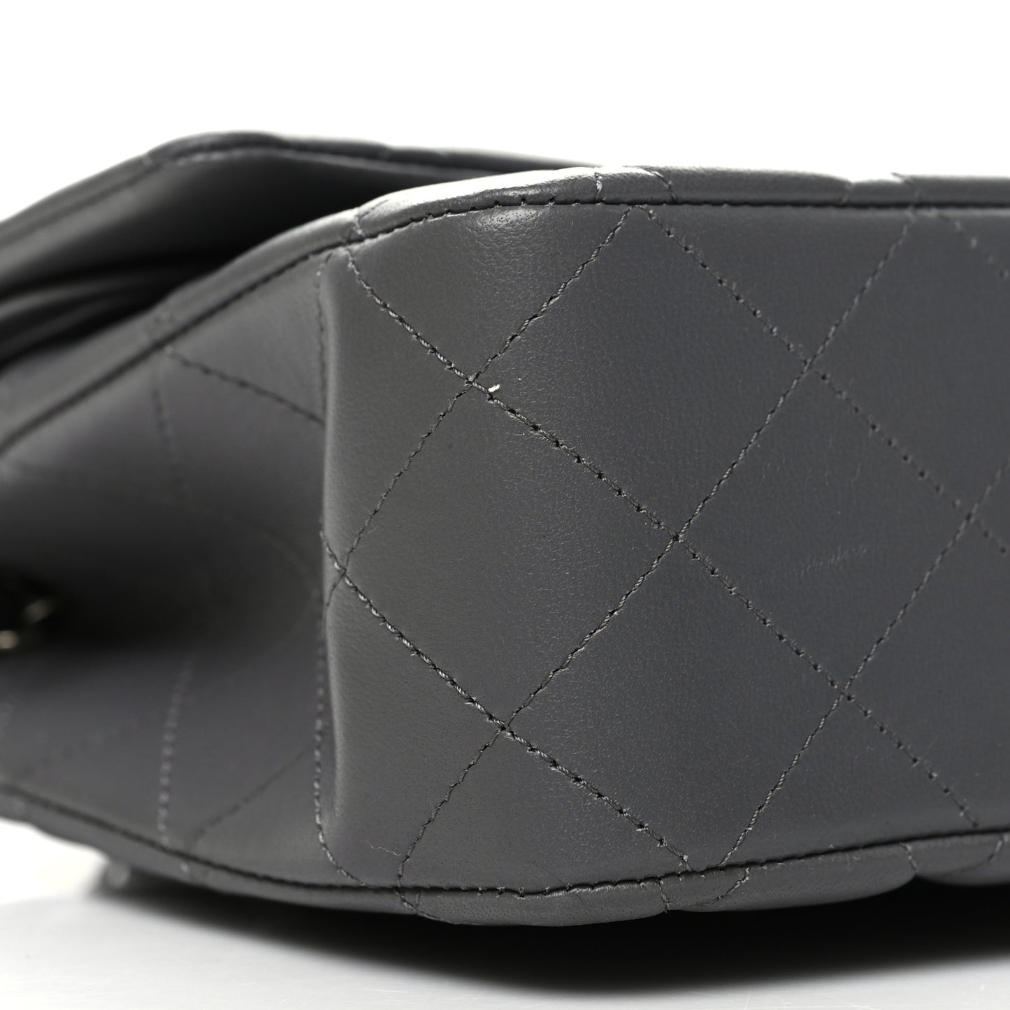 Lambskin Quilted Medium Double Flap Dark Grey