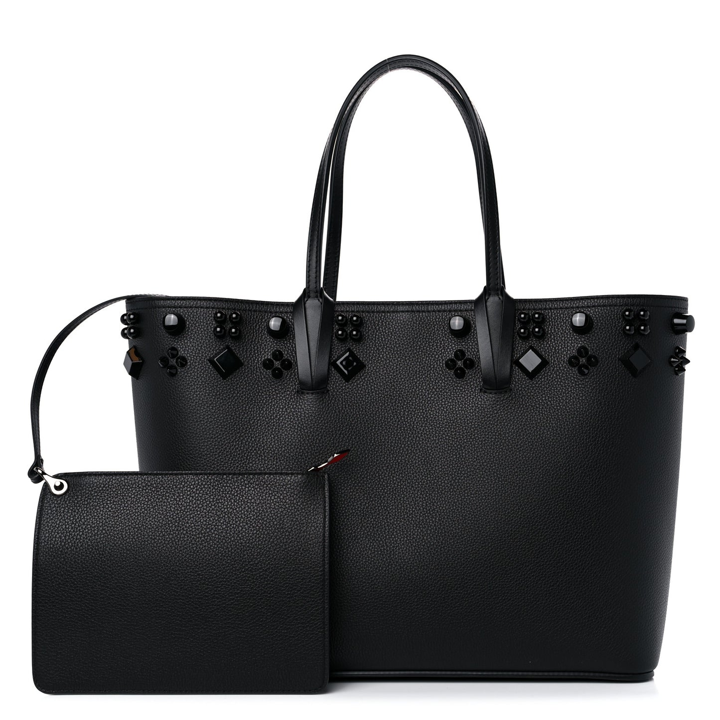 Calfskin Empire Spike Studded East West Cabata Tote Black