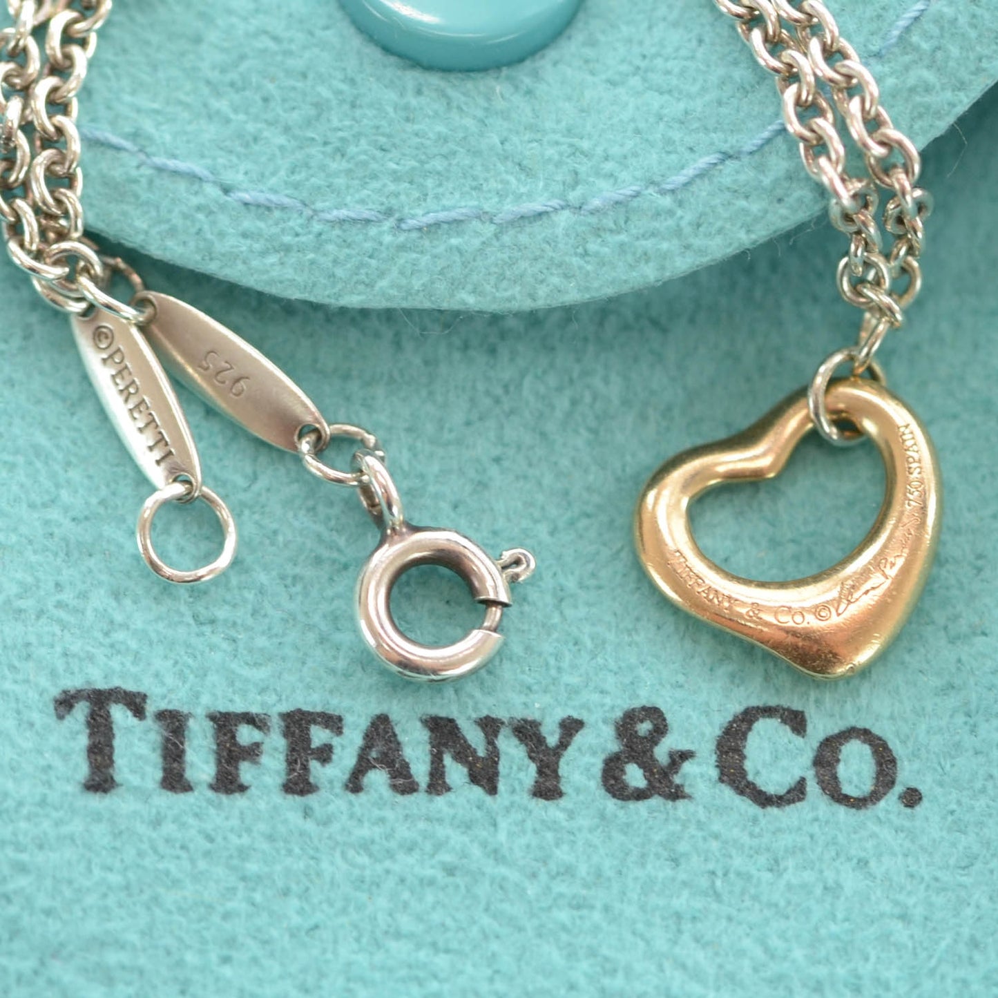Sterling Silver 18K Rose Gold Elsa Peretti Open Heart Charm Bracelet