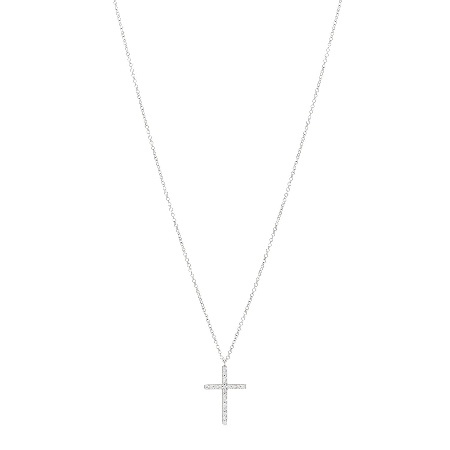 18K White Gold Diamond Cross Pendant Necklace