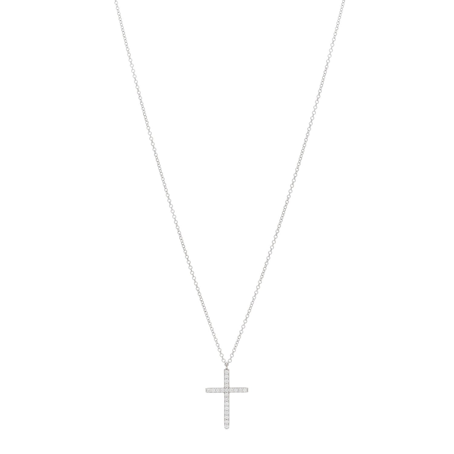 Tiffany 18K White Gold Diamond Cross Pendant Necklace 1 of 5