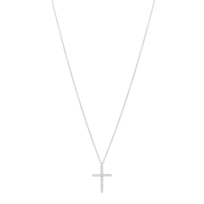 Tiffany 18K White Gold Diamond Cross Pendant Necklace 1 of 5