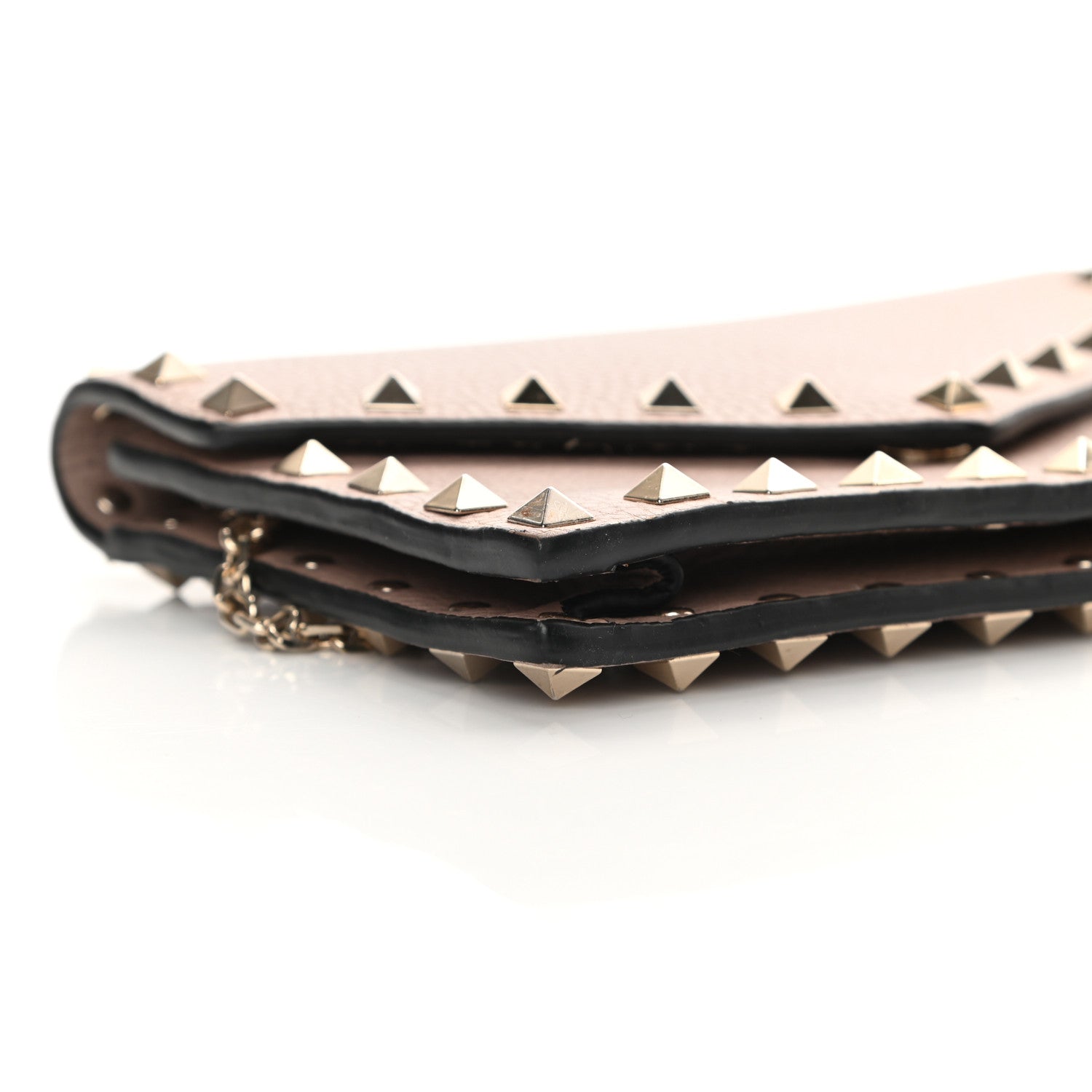 Valentino Garavani Pebbled Calfskin Rockstud Envelope Wallet on Chain Poudre 8 of 13