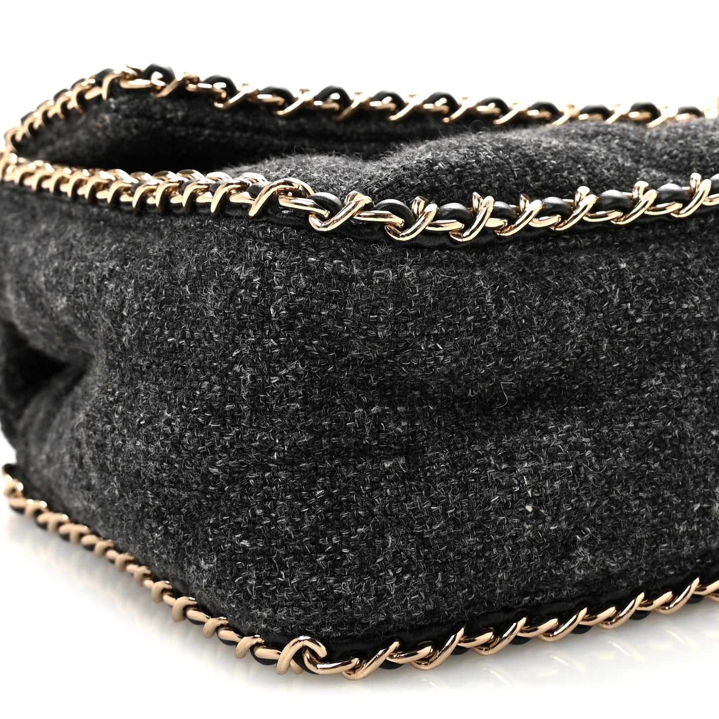 Wool Tweed Quilted Coco Neige Chain Around Flap Black