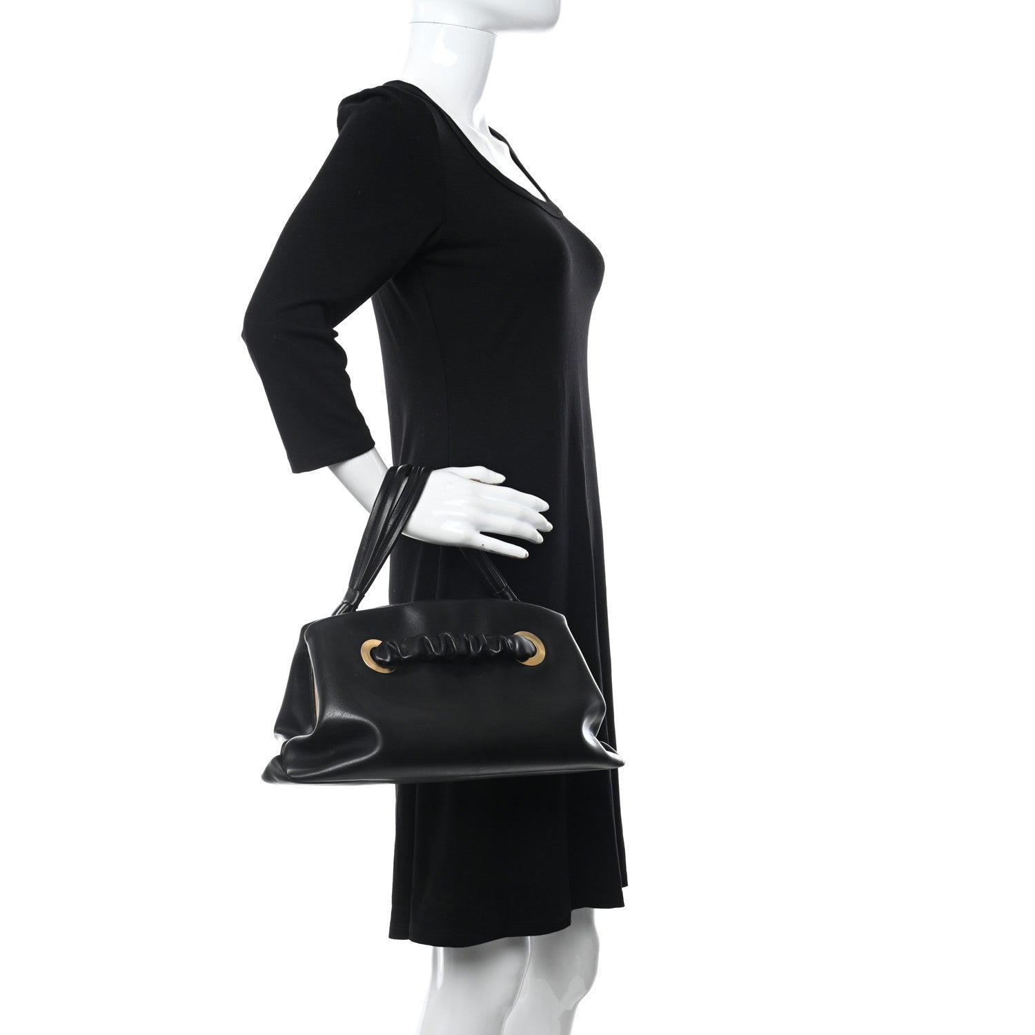 Celine Smooth Calfskin Eyelet Small Top Handle Bag Black 2 of 10