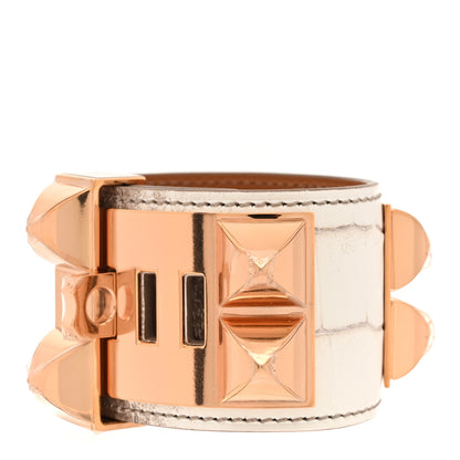 Hermes Matte Niloticus Crocodile Himalaya Collier De Chien CDC Bracelet T1 Blanc 3 of 6
