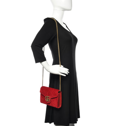 Gucci Velvet Matelasse GG Marmont Chain Wallet Hibiscus Red 2 of 10