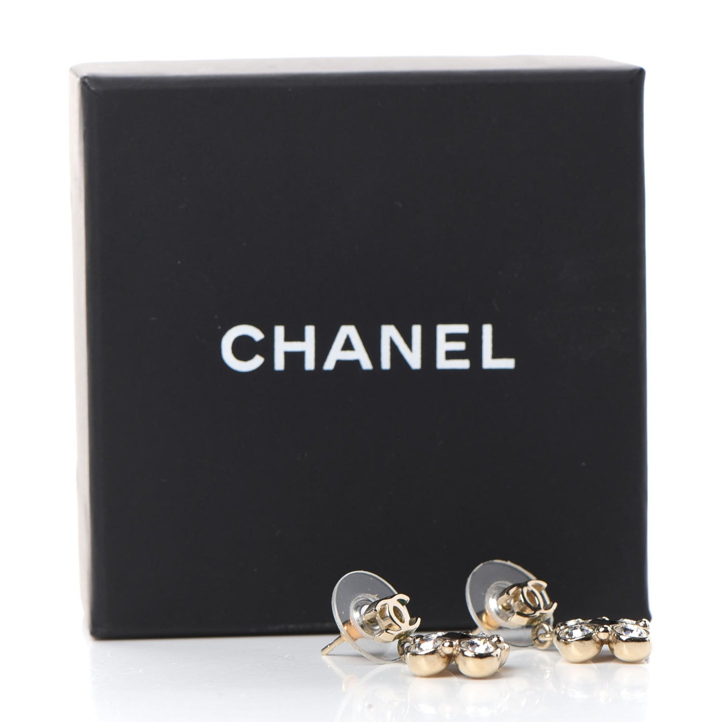 Crystal Resin CC Drop Earrings Light Gold Black