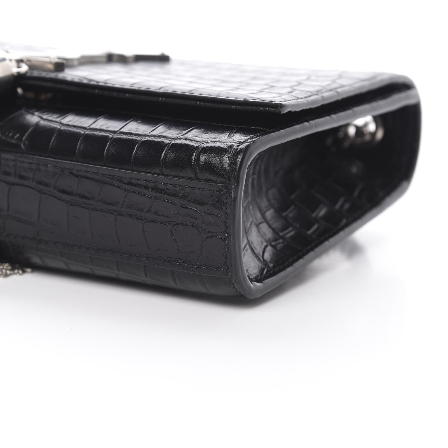 Saint Laurent Calfskin Crocodile Embossed Monogram Small Kate Tassel Satchel Black 9 of 9