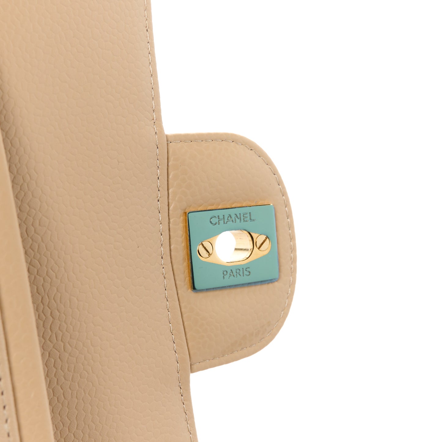 Caviar Quilted Medium Double Flap Beige