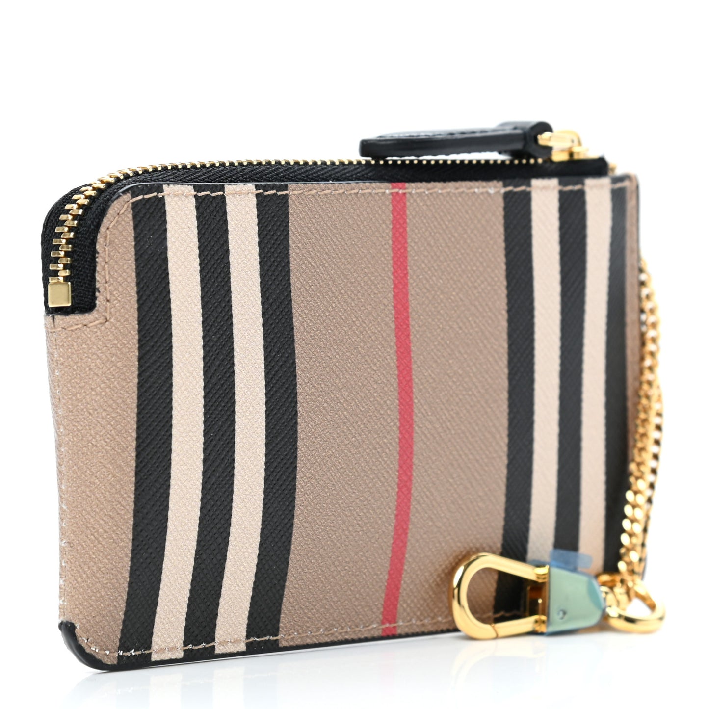 E-Canvas Calfskin Icon Stripe Zip Coin Case Archive Beige