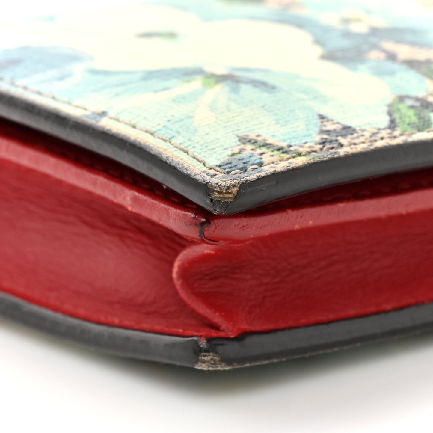 GG Supreme Monogram Blooms Card Case Wallet Beige Blue Navy Hibiscus Red