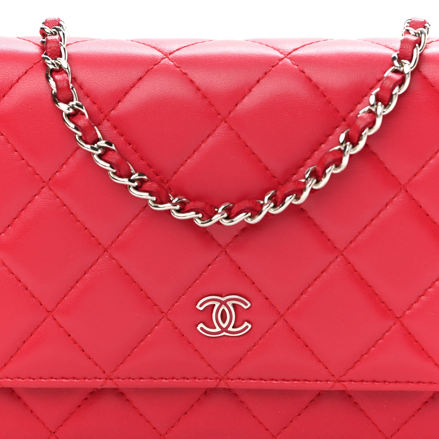 Lambskin Quilted Wallet On Chain WOC Fuchsia