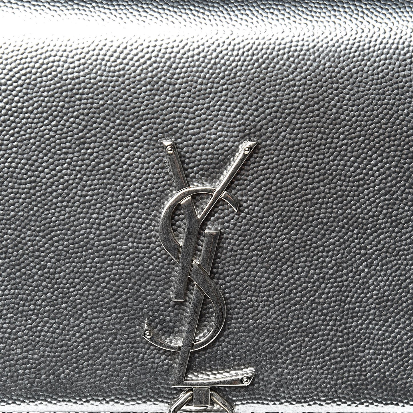 Metallic Grain De Poudre Kate Monogram Tassel Chain Wallet Silver