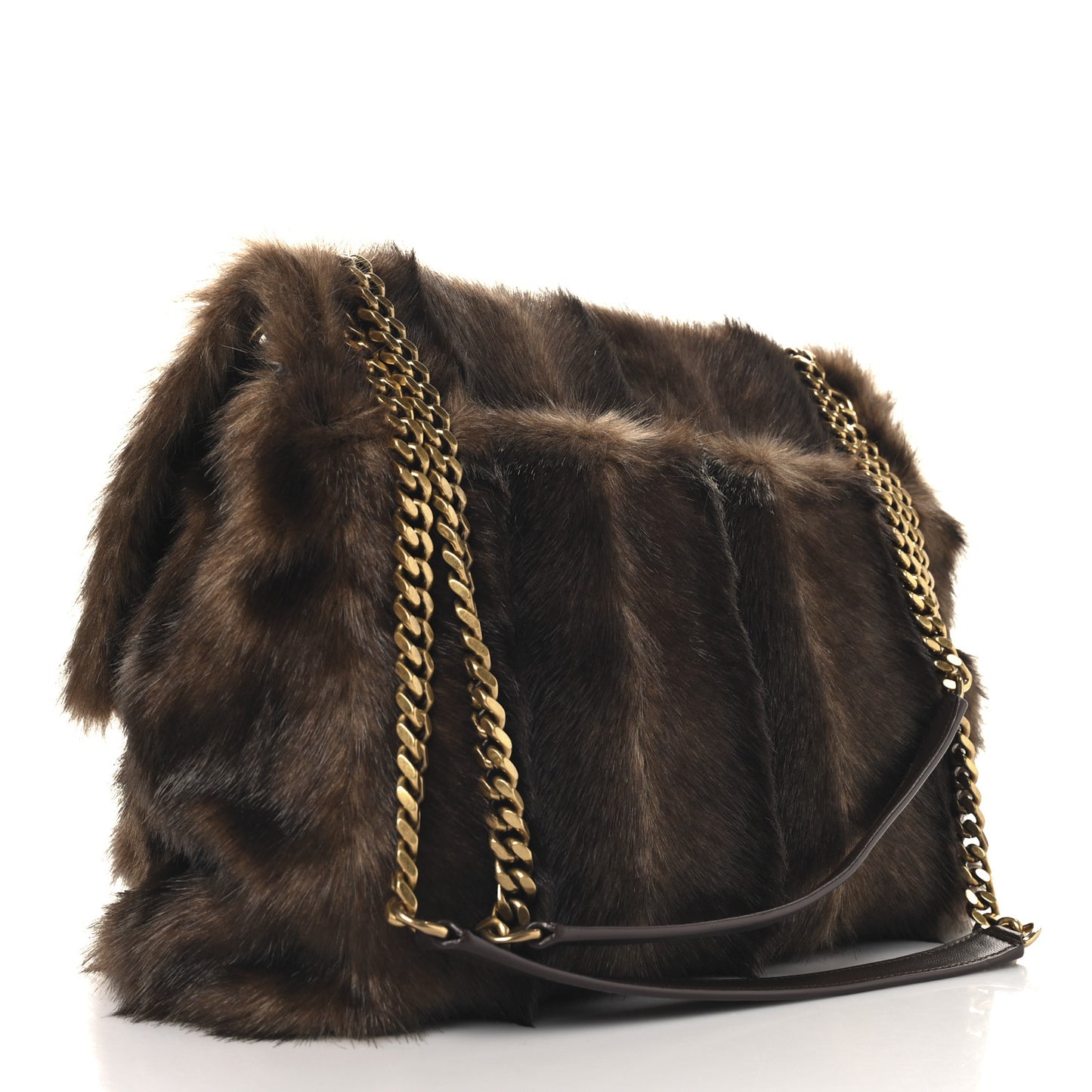 Faux Fur Monogram Large Niki Chain Satchel Deep Walnut Bark