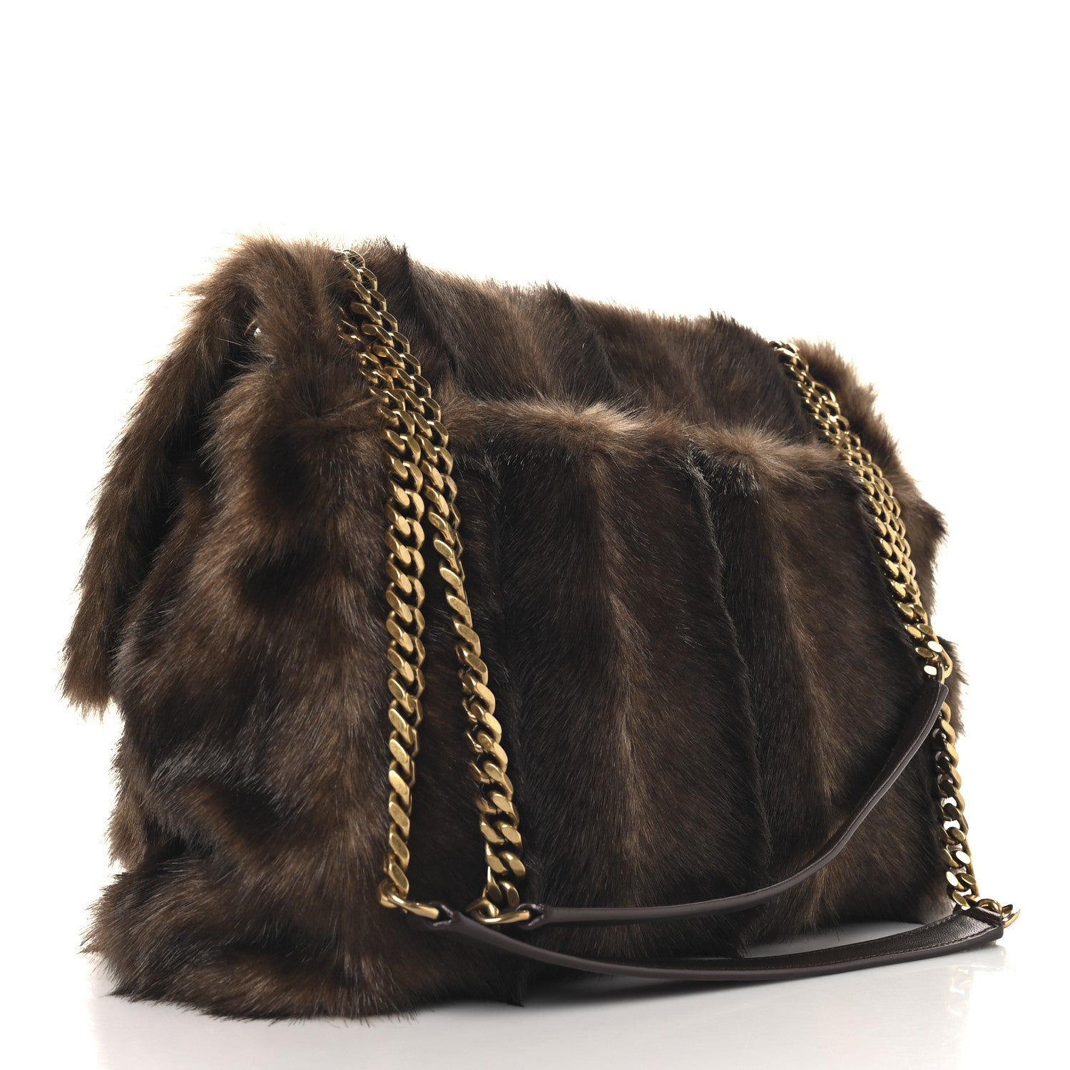 Saint Laurent Faux Fur Monogram Large Niki Chain Satchel Deep Walnut Bark 3 of 10