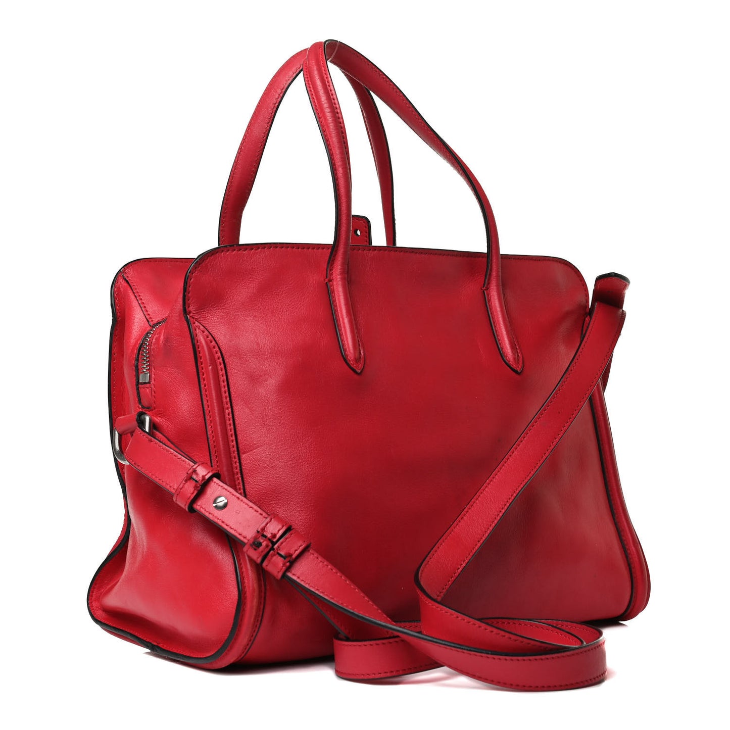 Pebbled Calfskin Small Skull Padlock Zip Around Tote Red