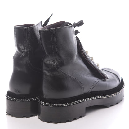 Chanel Crackled Calfskin Velvet Pearl Combat Short Boots 36 Black 4 of 9