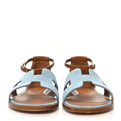 Hermes Denim Santorini Sandals 37.5 Bleu Clair 2 of 9