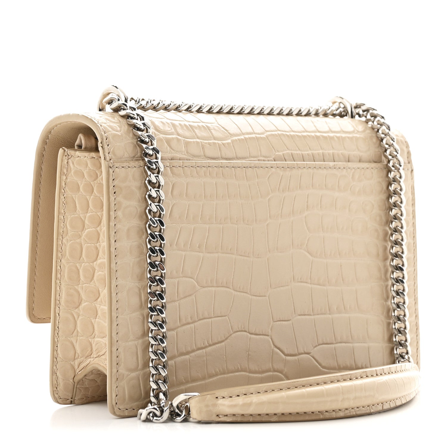 Saint Laurent Calfskin Crocodile Embossed Monogram Sunset Chain Wallet Dark Beige 2 of 9