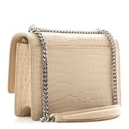 Saint Laurent Calfskin Crocodile Embossed Monogram Sunset Chain Wallet Dark Beige 2 of 9