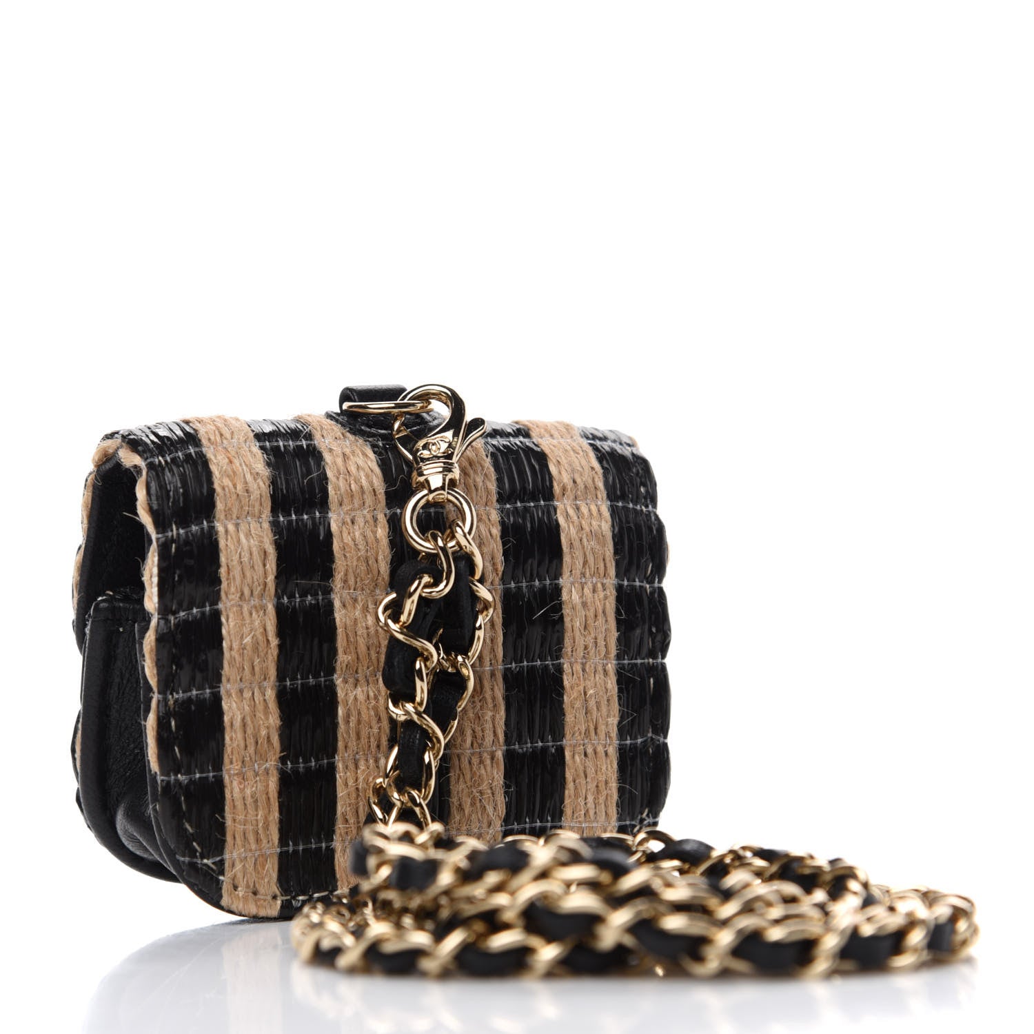 Chanel Raffia Jute Striped Airpods Pro Case Black Beige 2 of 7
