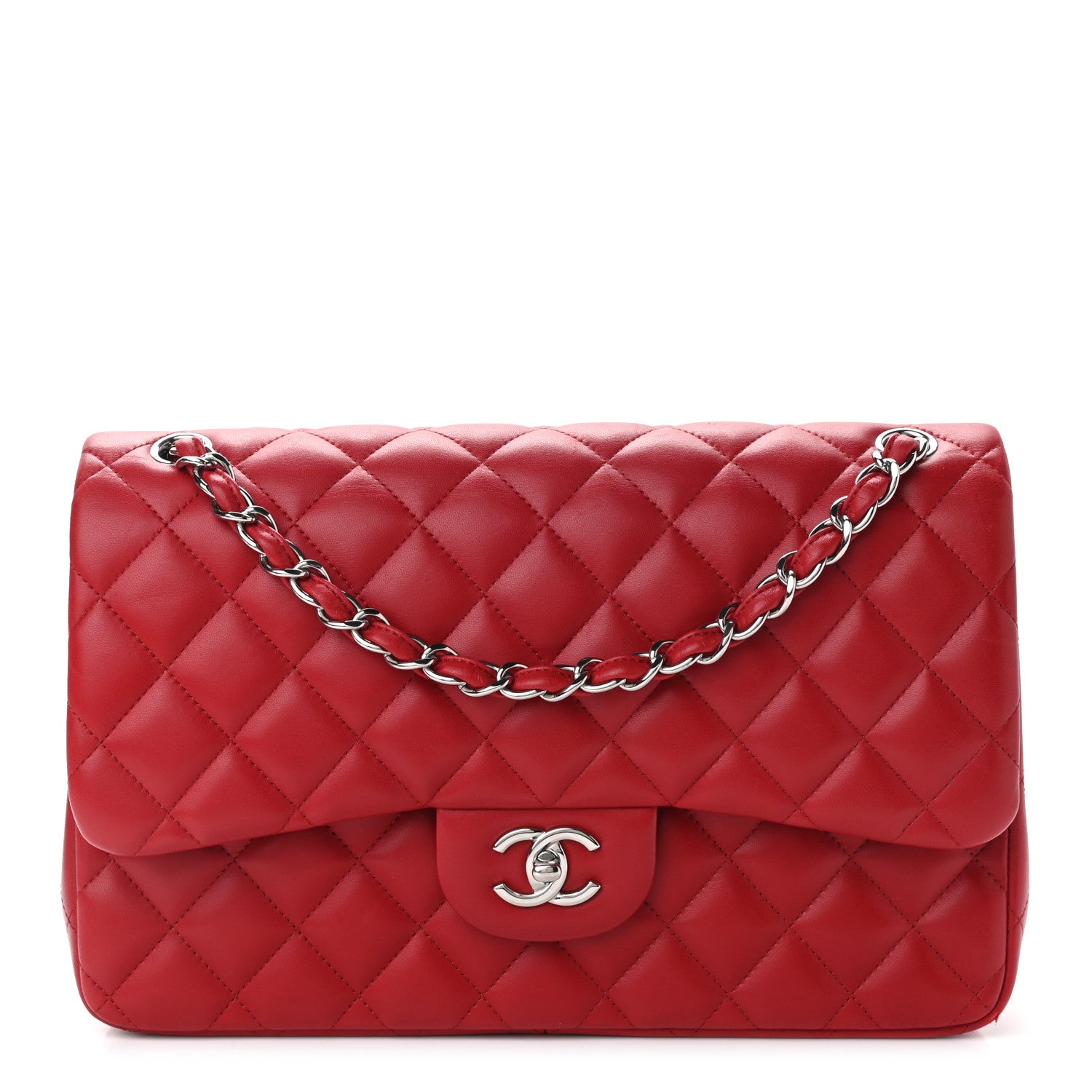 Chanel Lambskin Quilted Jumbo Double Flap Red 1 of 11