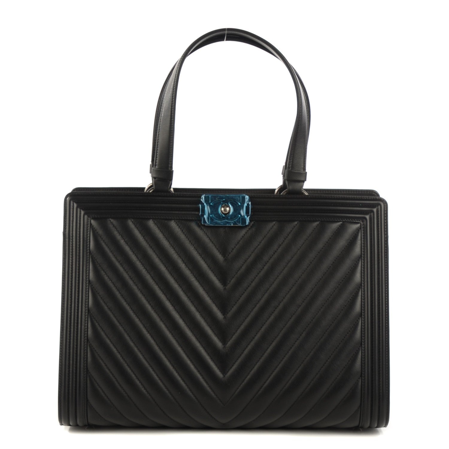 Chanel Calfskin Chevron Quilted Boy Shopping Tote Black 1 of 8