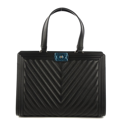 Chanel Calfskin Chevron Quilted Boy Shopping Tote Black 1 of 8
