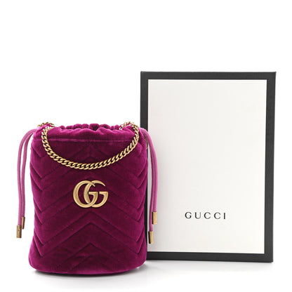 Gucci Velvet Matelasse Mini GG Marmont 2.0 Bucket Bag Fuchsia Violet Cyclamen 11 of 11