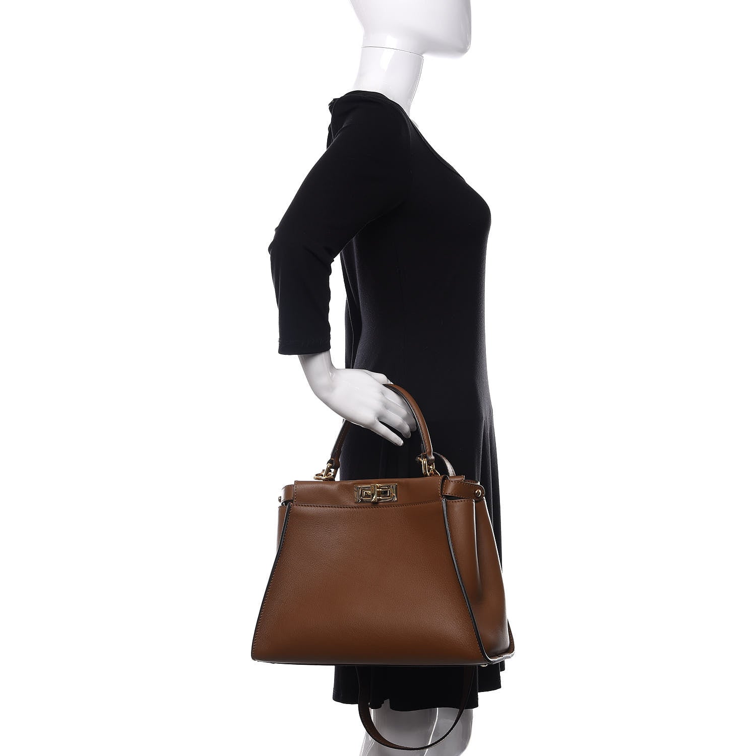 Fendi Vitello Seta Shiny Nappa Ayers Medium Peekaboo Iconic Satchel Brownie Menta 3 of 12