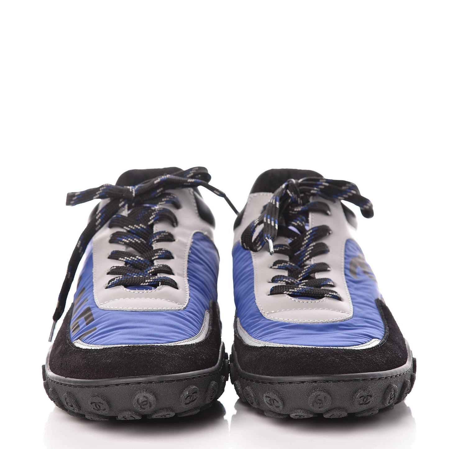 Nylon Calfskin CC Sneakers 40 Blue Black Grey