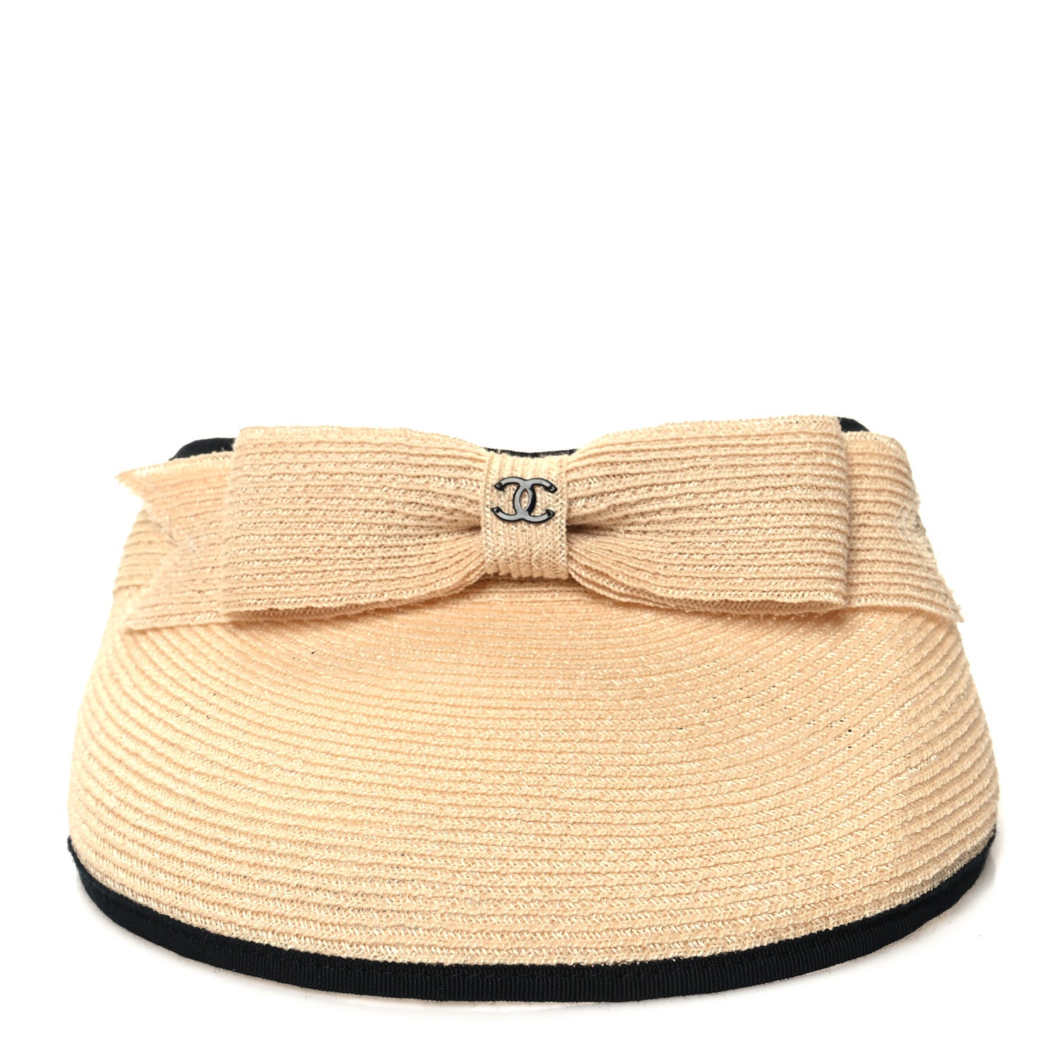 Chanel Straw Grosgrain Visor M Beige Black 3 of 9