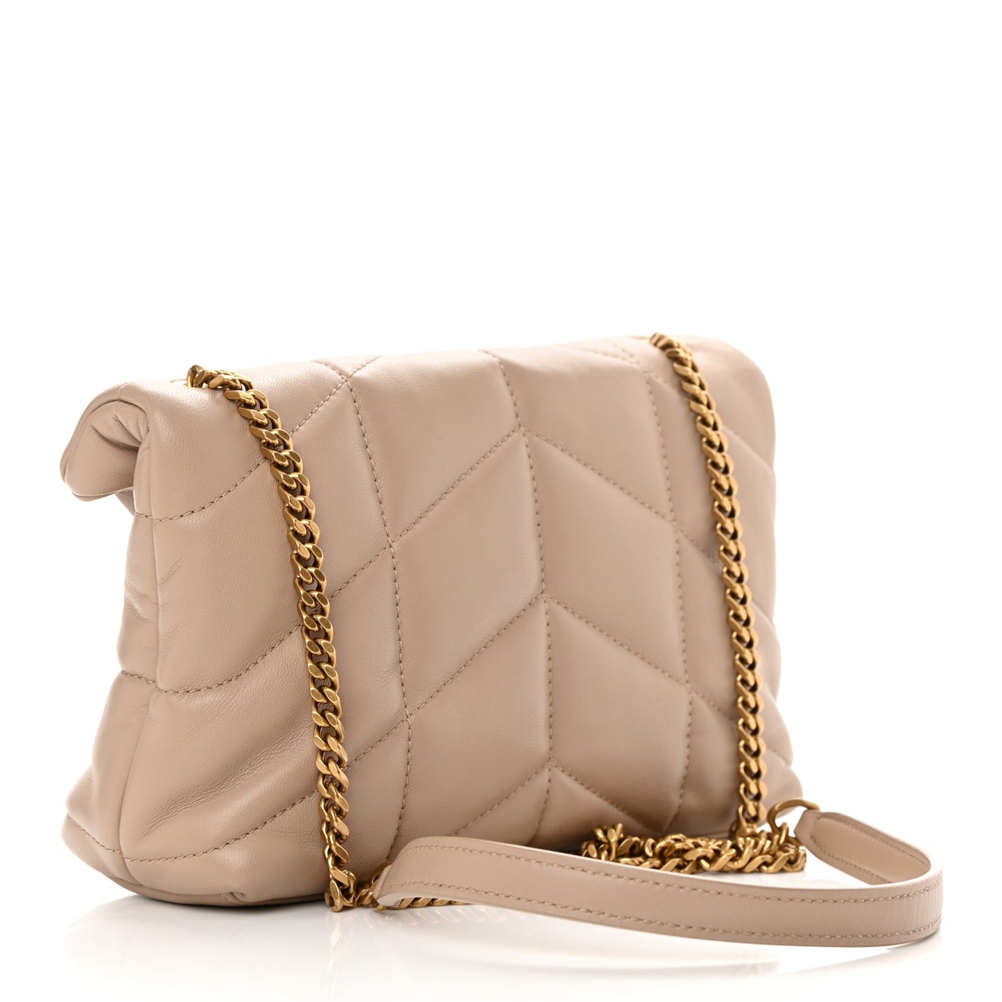 Lambskin Quilted Toy Loulou Puffer Monogram Chain Satchel Dark Beige