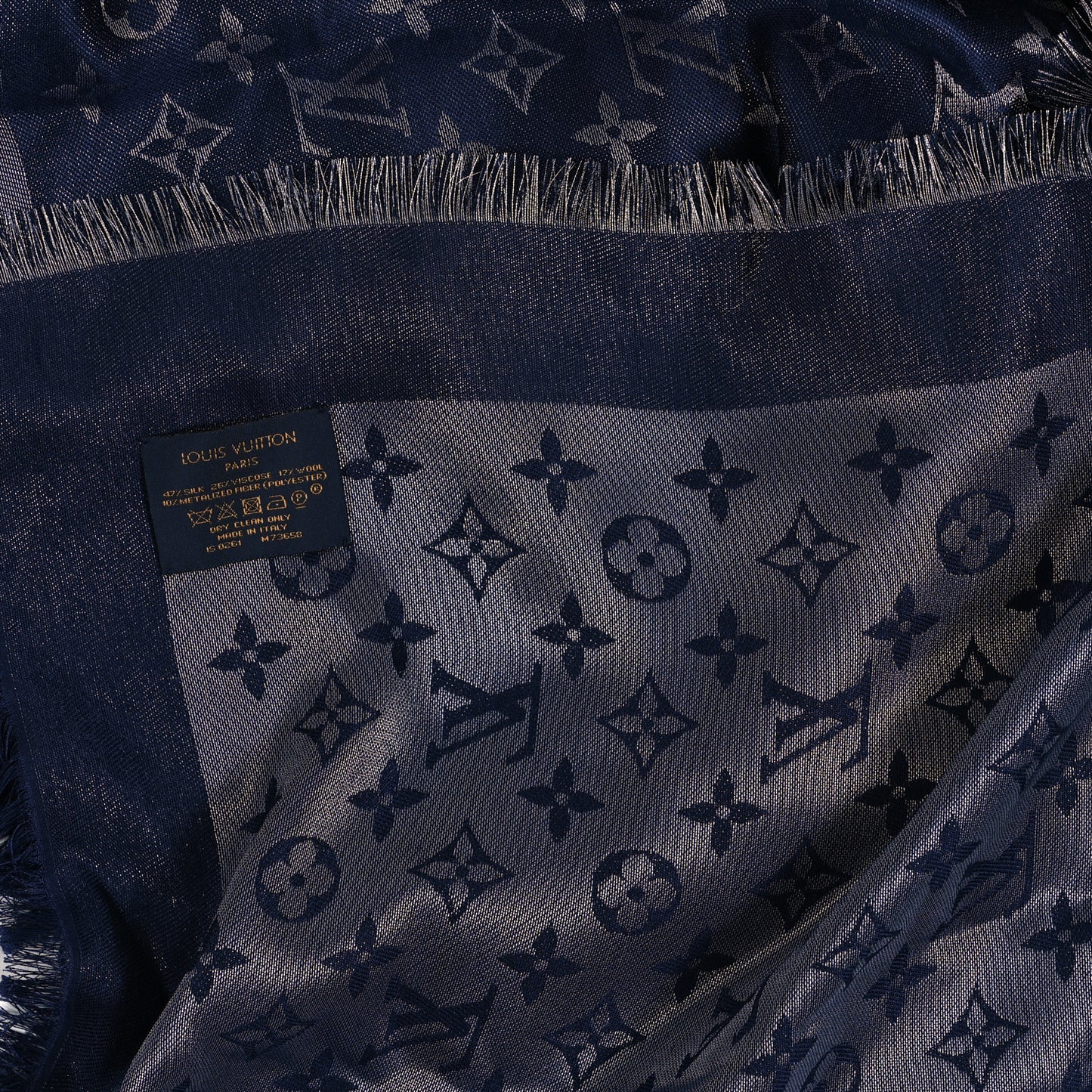 Wool Silk Monogram Denim Shawl Bleu Nuit