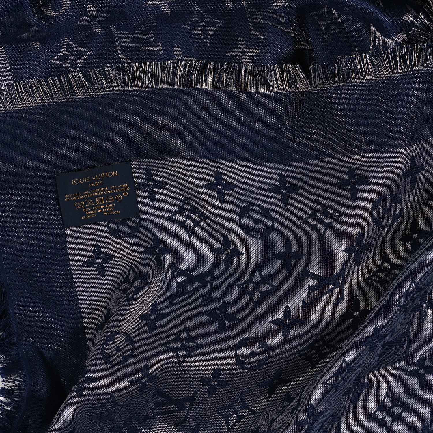 Louis Vuitton Wool Silk Monogram Denim Shawl Bleu Nuit 3 of 3