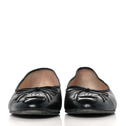 Chanel Lambskin Patent Cap Toe Ballerina Flats 37 Black 2 of 9