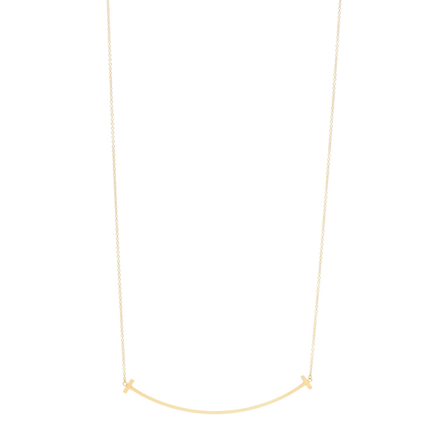 Tiffany 18K Yellow Gold Large T Smile Pendant Necklace 1 of 5